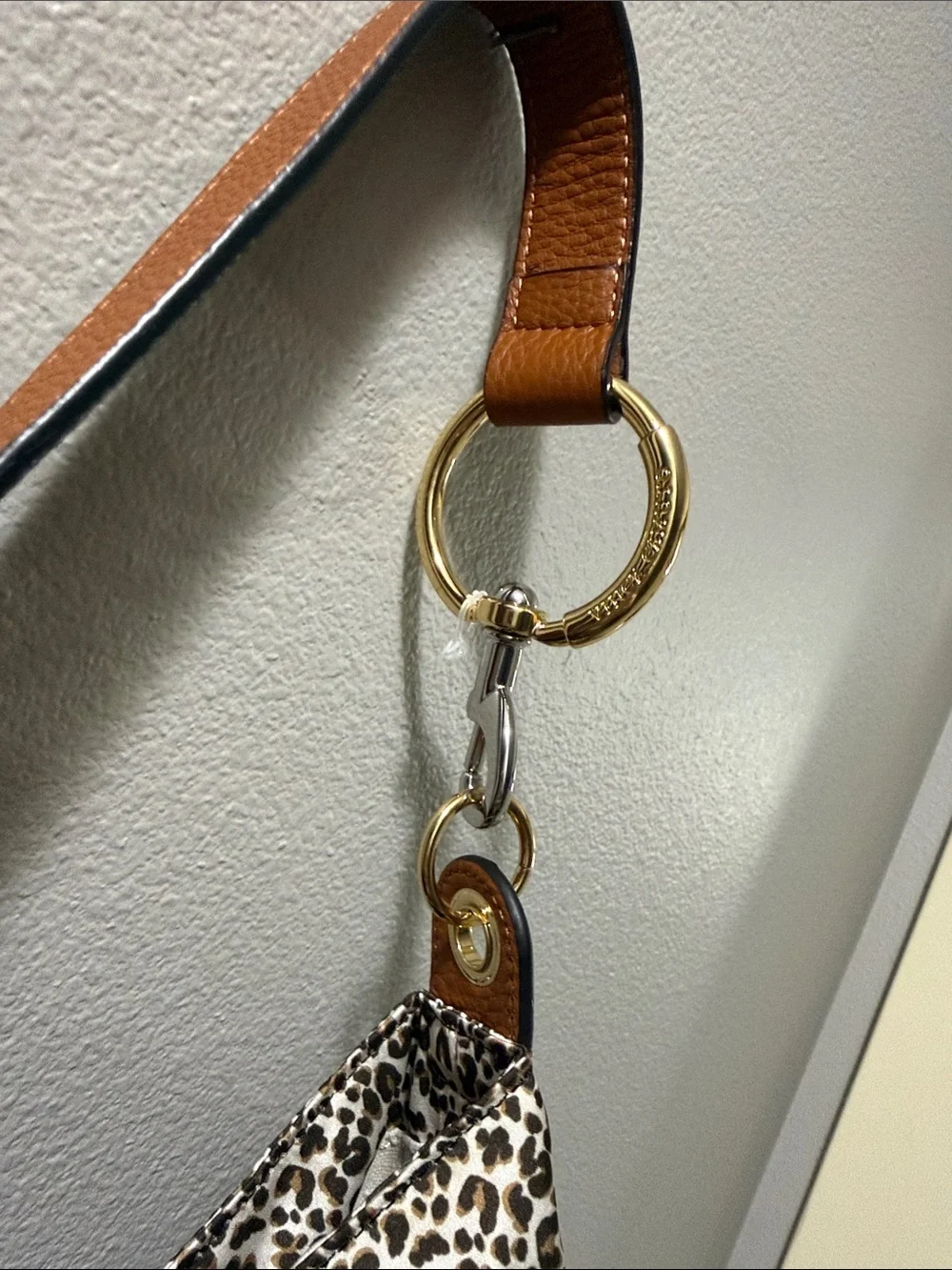 Vince Camuto Black and Brown Leopard Silky Shoulder Bag